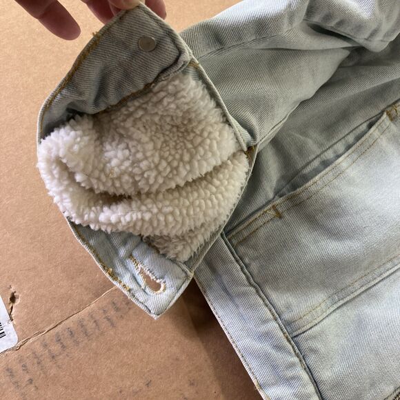 Boohoo Man Light Wash Denim Jacket with Graffiti Lining, Small Coat,‎ Full Zip - Picture 9 of 16